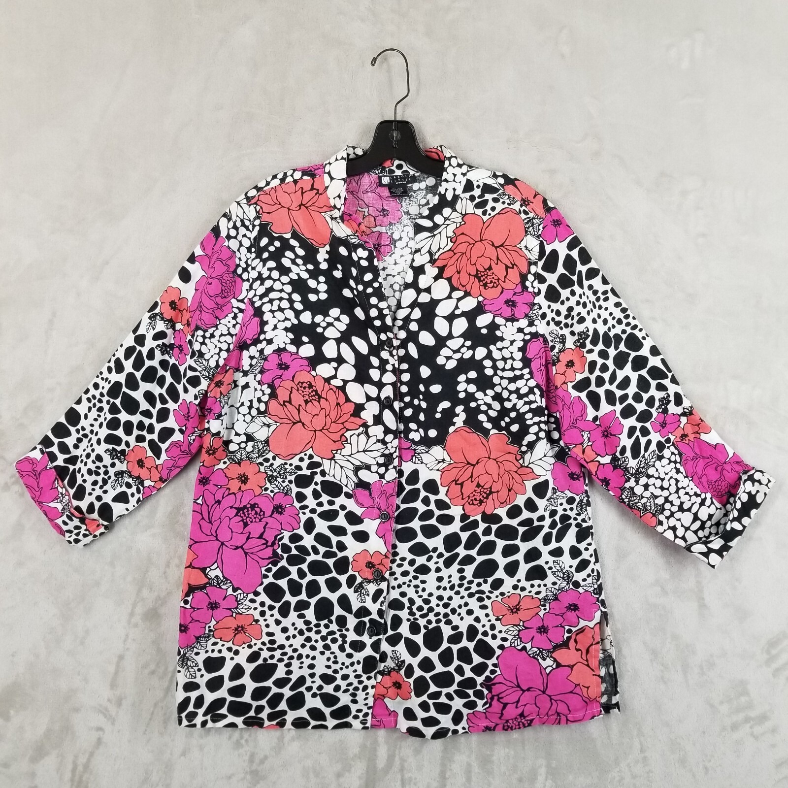 Carol Little 1x 100% Linen Floral 3/4 Sleeve Resort Ready Curve Friendly Tunic